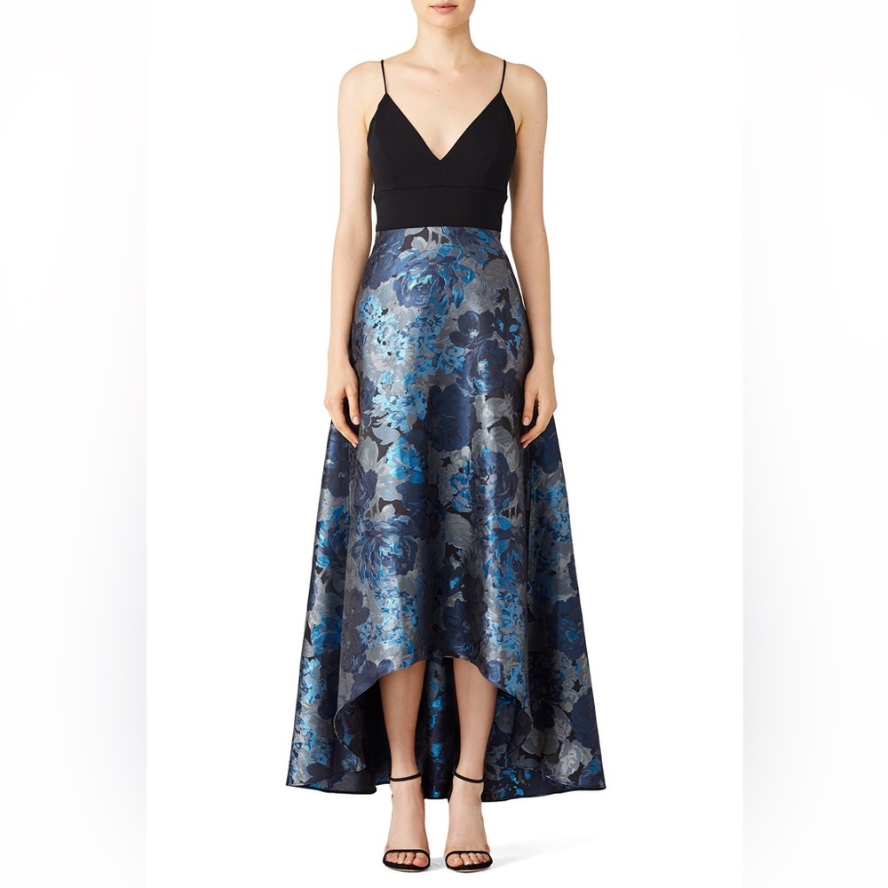 Badgley Mischka Black & Blue Floral Dress - Size 4 - wedding, prom, formal event